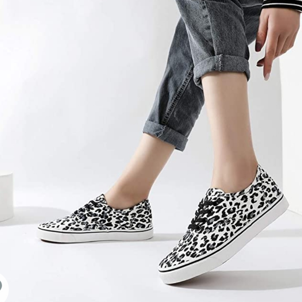 Black and White Leopard Canvas Sneaker Size 7